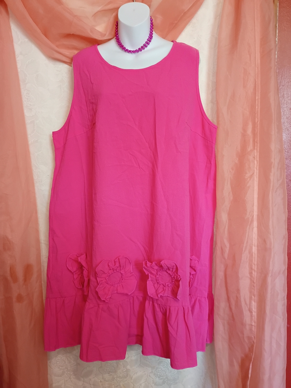 SHEIN Ladies Bright Pink Sleeveless Flower Trim A-Line Dress Sz 3XL